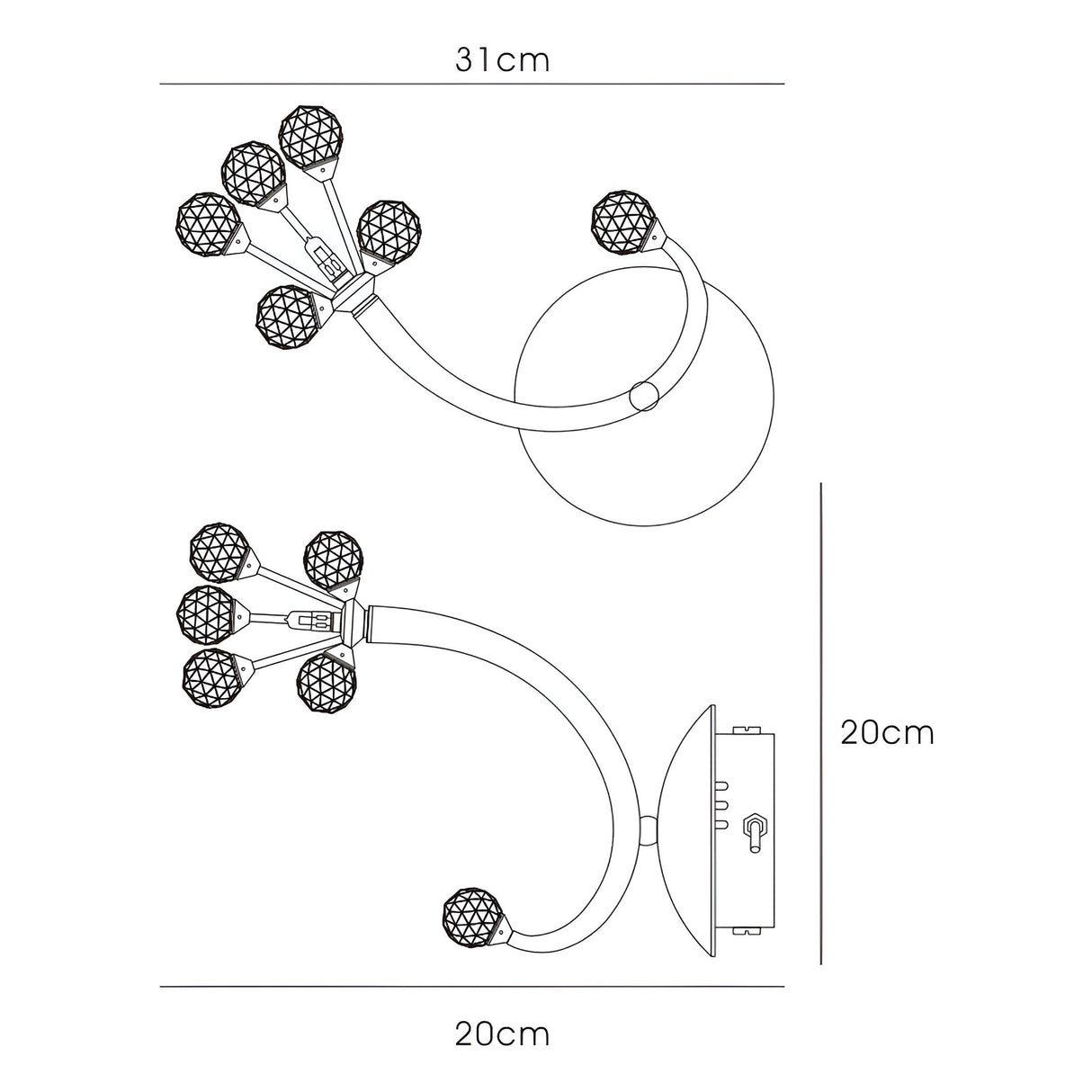 Octavia 1 Light Crystal Right Wall Light With Switch - Chrome