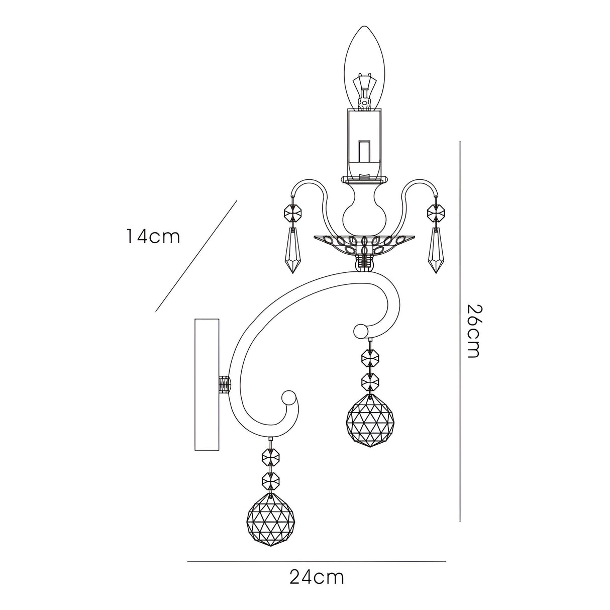 Pescara 1 Light Crystal Wall Light - Black Chrome