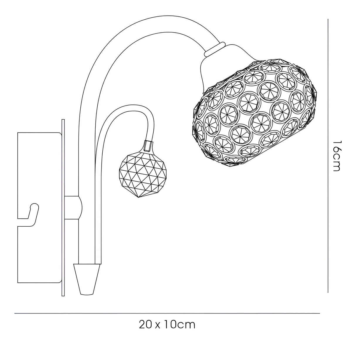 Cara 1 Light Crystal Wall Light With Switch - Nickel