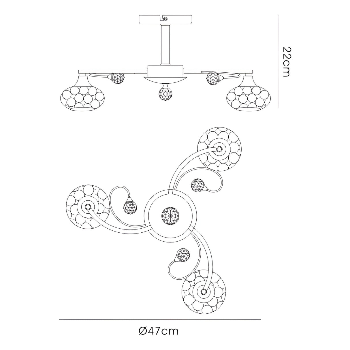 Cara 3 Light Crystal Semi-Flush Ceiling Light - Satin Nickel