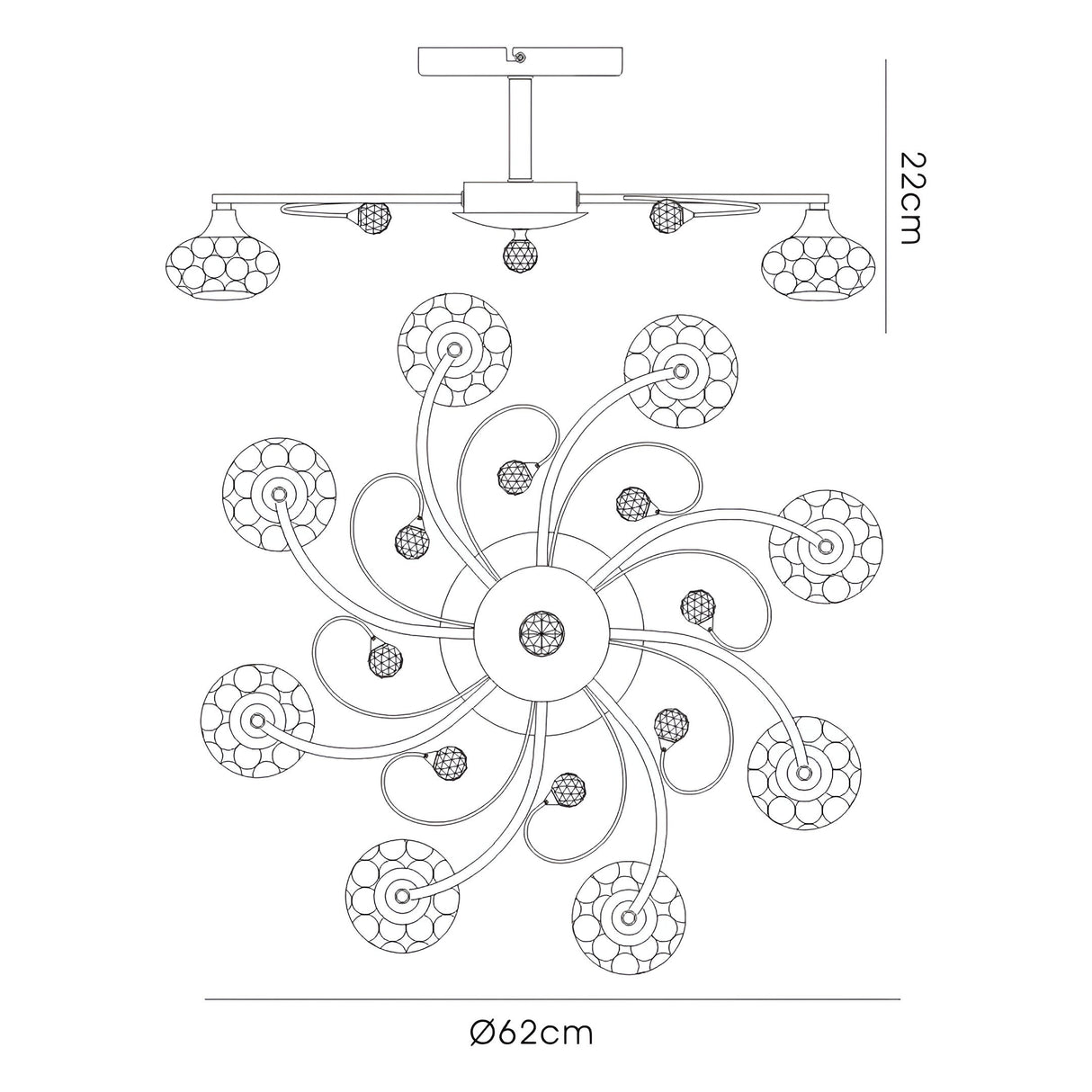 Cara 8 Light Crystal Semi-Flush Ceiling Light - Satin Nickel