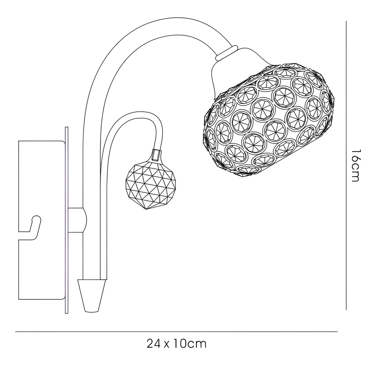 Cara 1 Light Crystal Wall Light With Switch - Brass