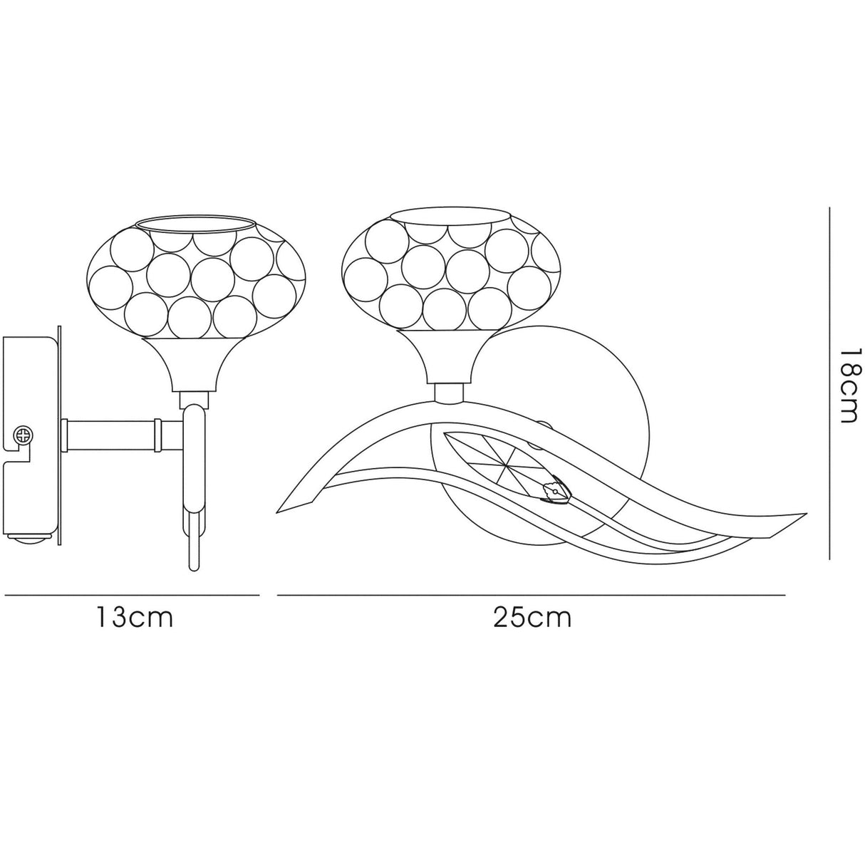 Leimo 1 Light Crystal Left Wall Light - Chrome