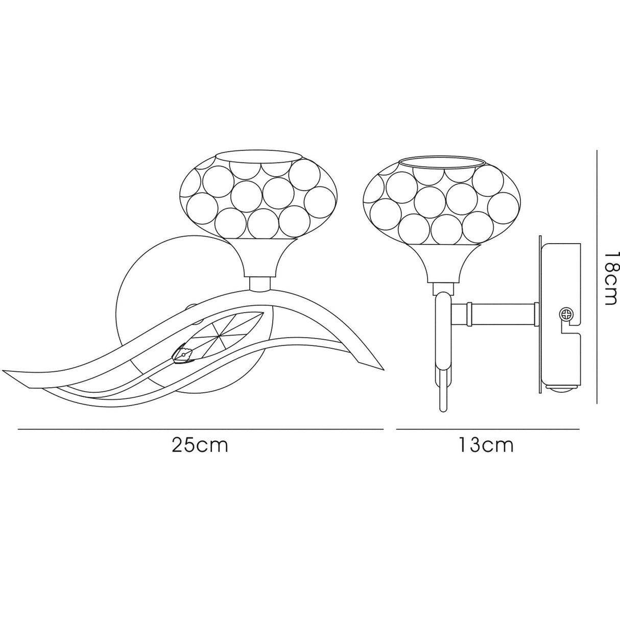 Leimo 1 Light Crystal Right Wall Light - Chrome