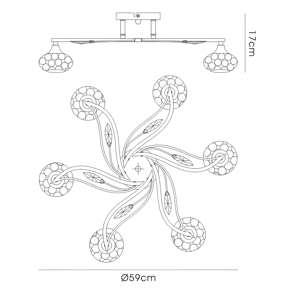 Leimo 6 Light Crystal Semi-Flush Ceiling Light - Polished Chrome