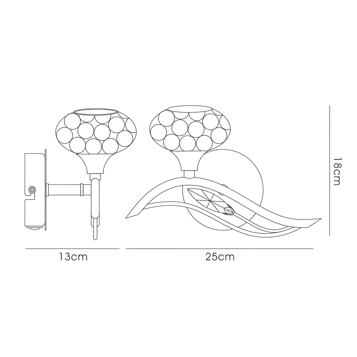 Leimo 1 Light Crystal Left Wall Light - Gold