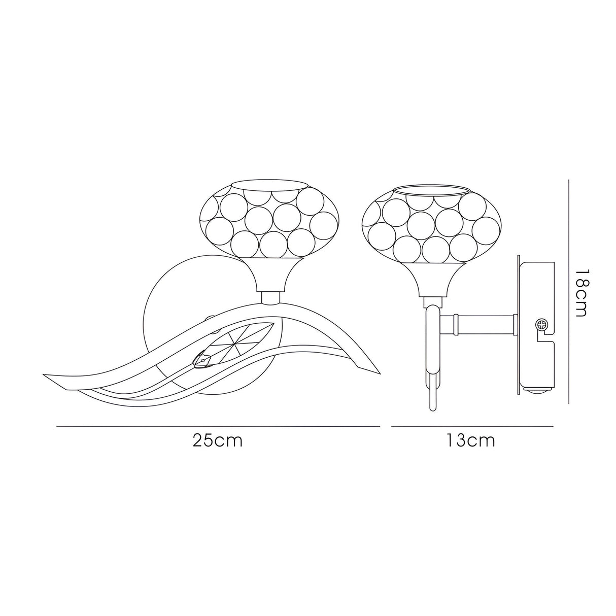 Leimo 1 Light Crystal Right Wall Light - Gold