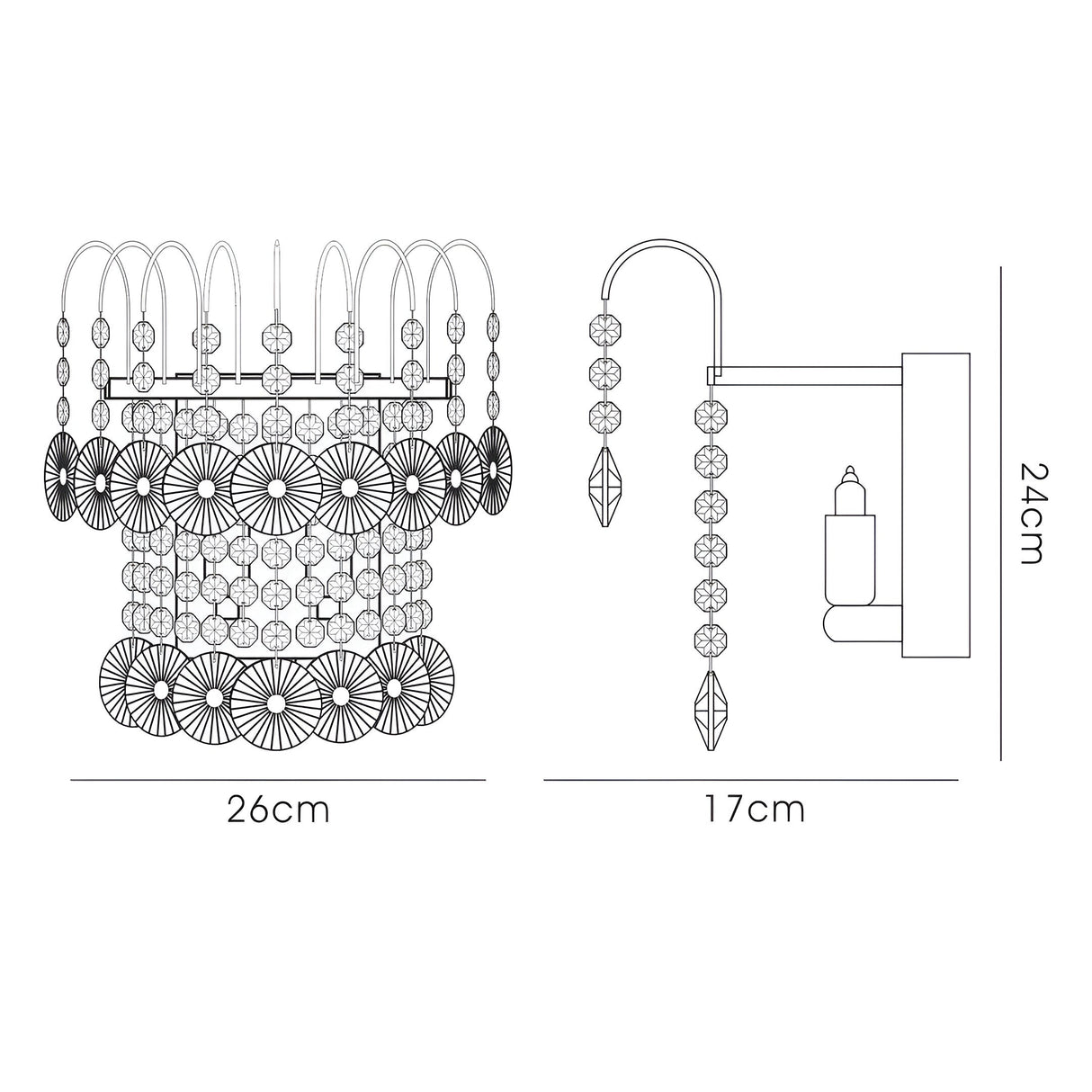 Rosina 2 Light Crystal Wall Light - Chrome