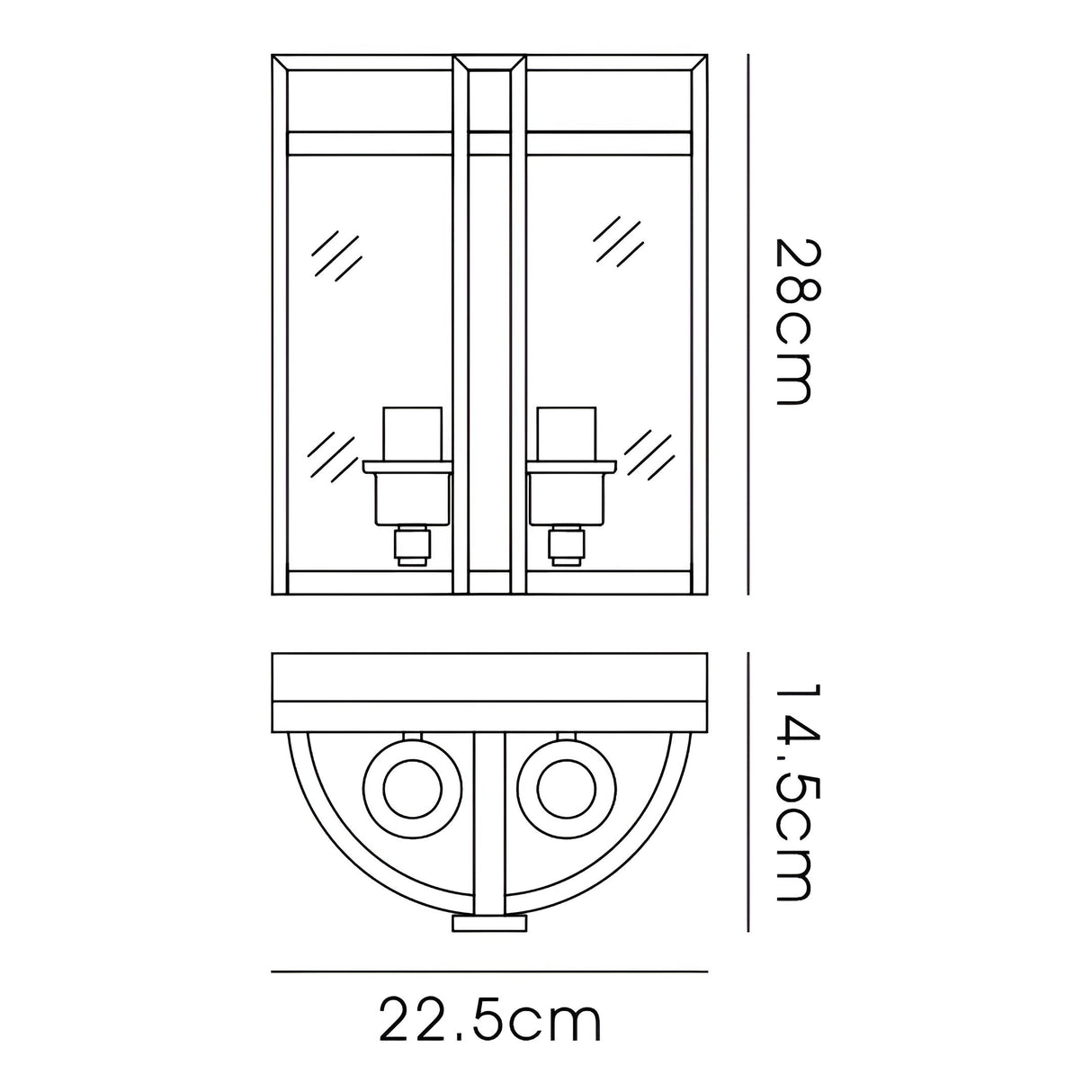 Eaton 2 Light Glass Wall Light - Antique Brass