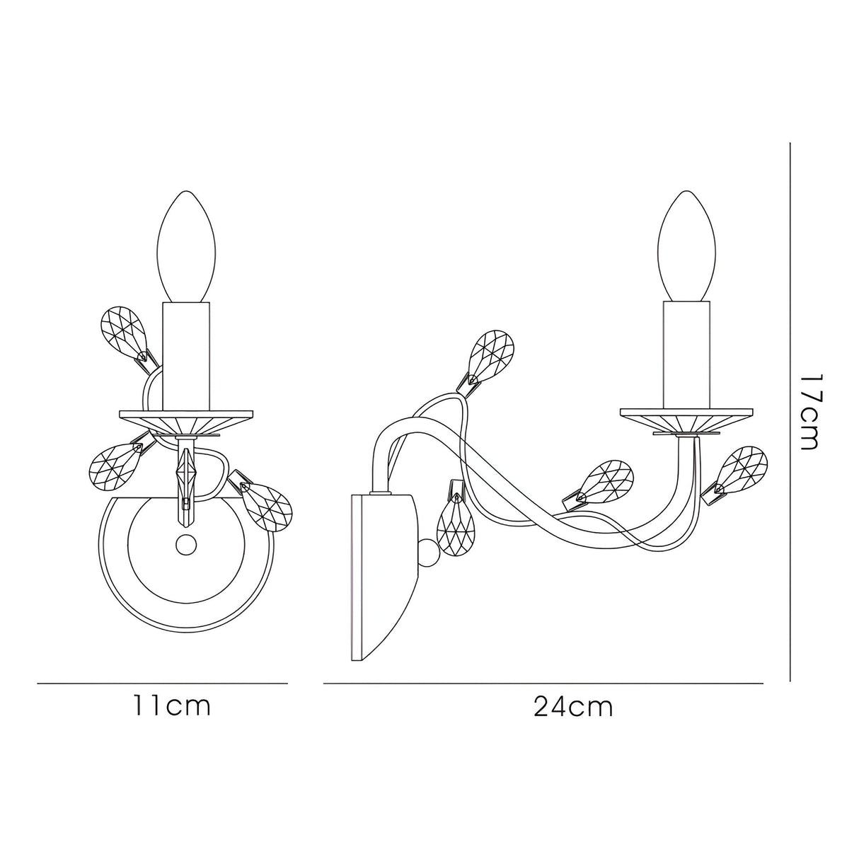 Willow 1 Light Crystal Wall Light - Brass (Without Shade)