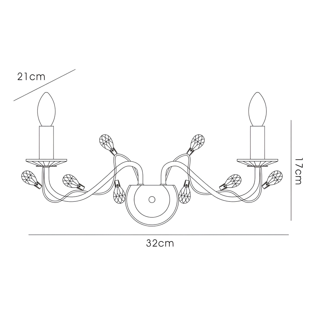 Willow 2 Light Crystal Wall Light - Brass (Without Shade)