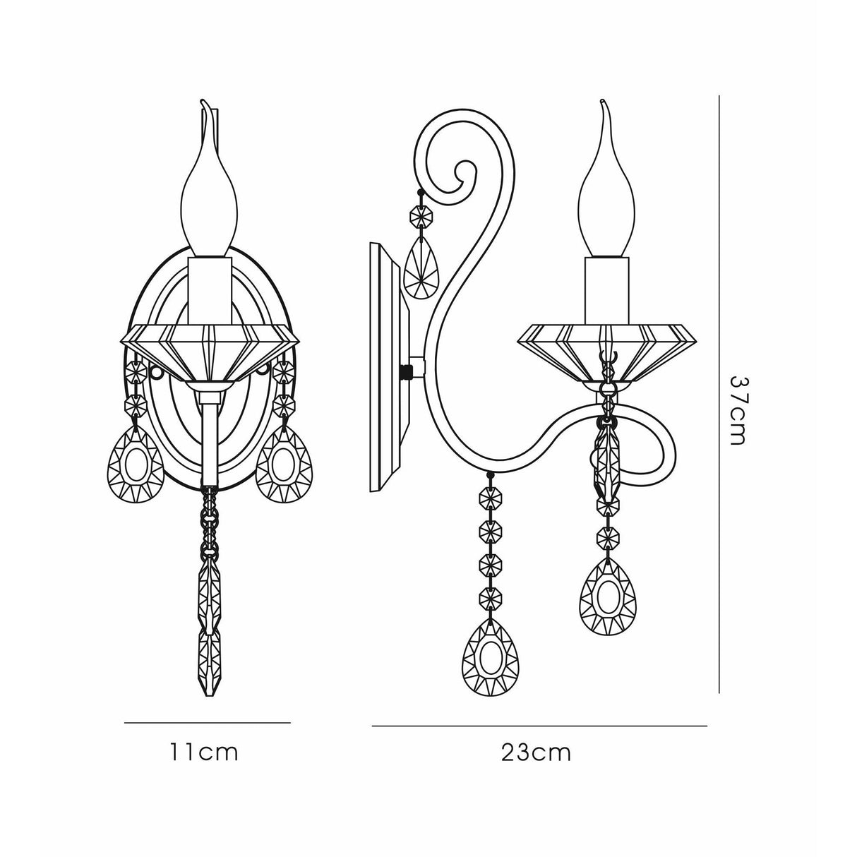 Vela 1 Light Crystal Wall Light - Chrome