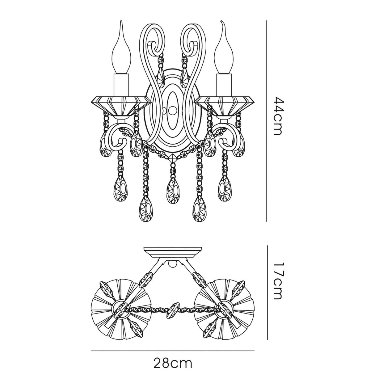 Vela 2 Light Crystal Wall Light - Chrome