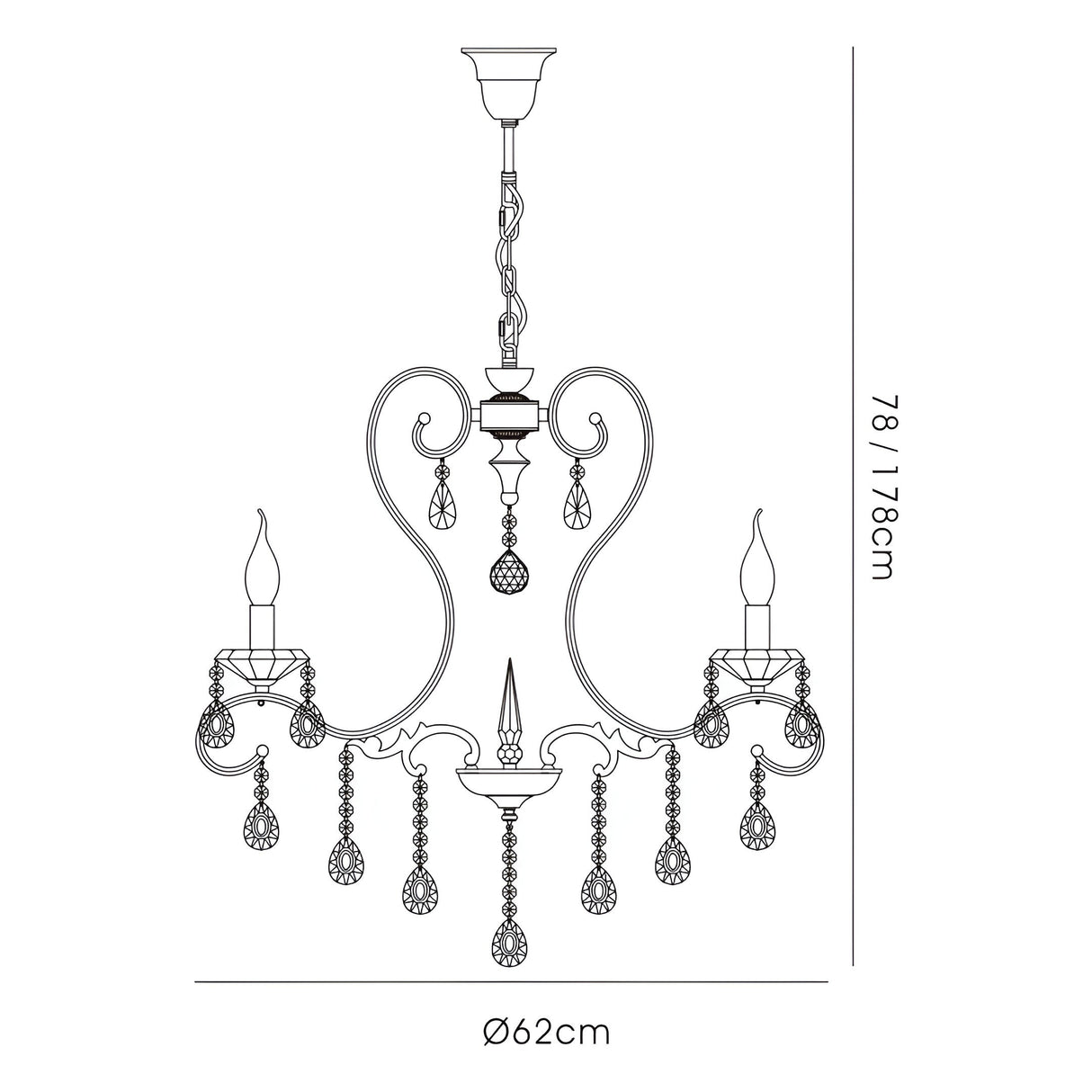 Vela 62cm 5 Light Crystal Chandelier - Polished Chrome