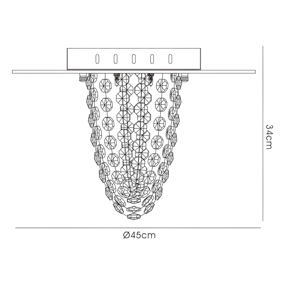 Oberon 5 Light Smoked Crystal Flush Ceiling Light - Polished Chrome
