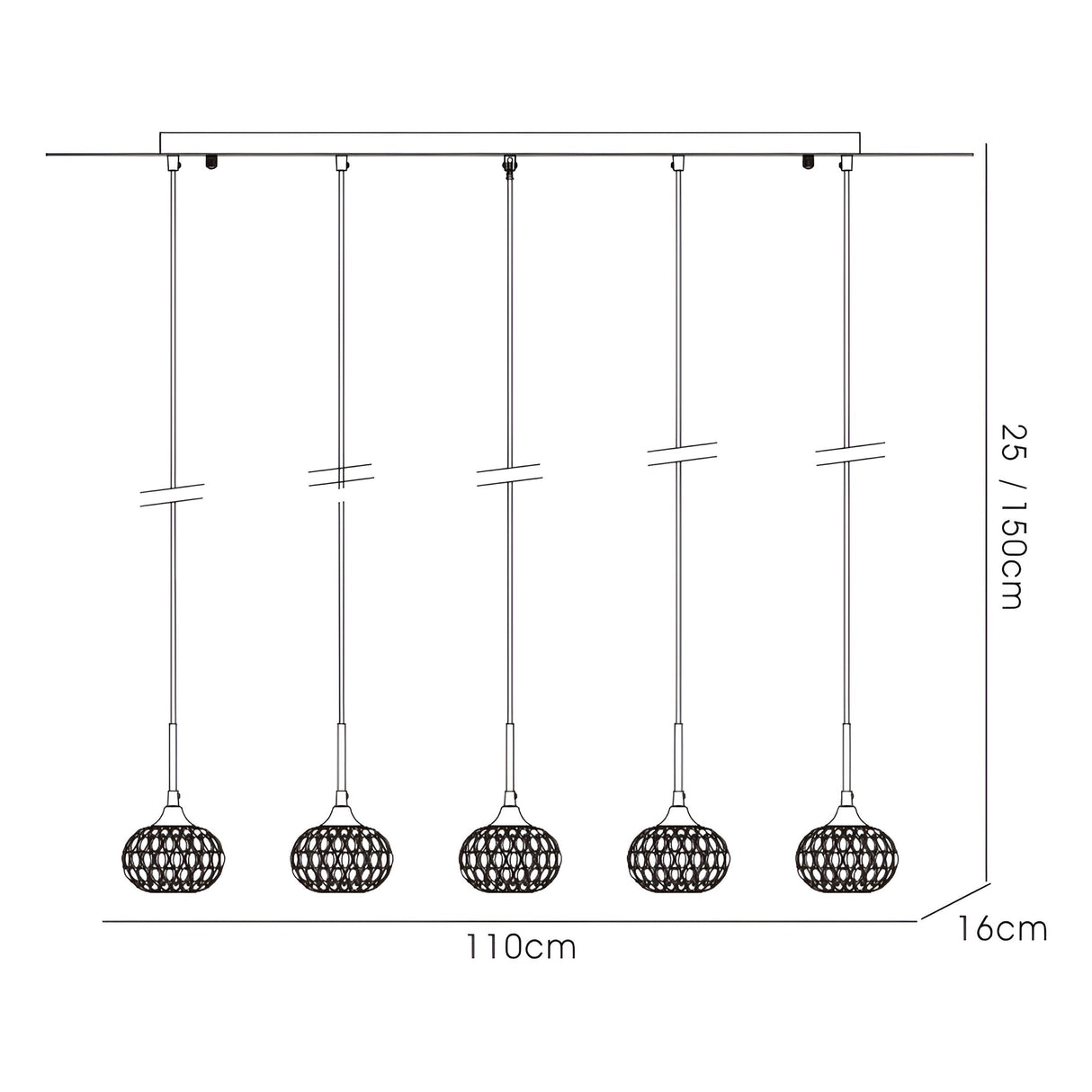 Chelsie 5 Light Beaded Glass Bar Pendant Light - Polished Chrome