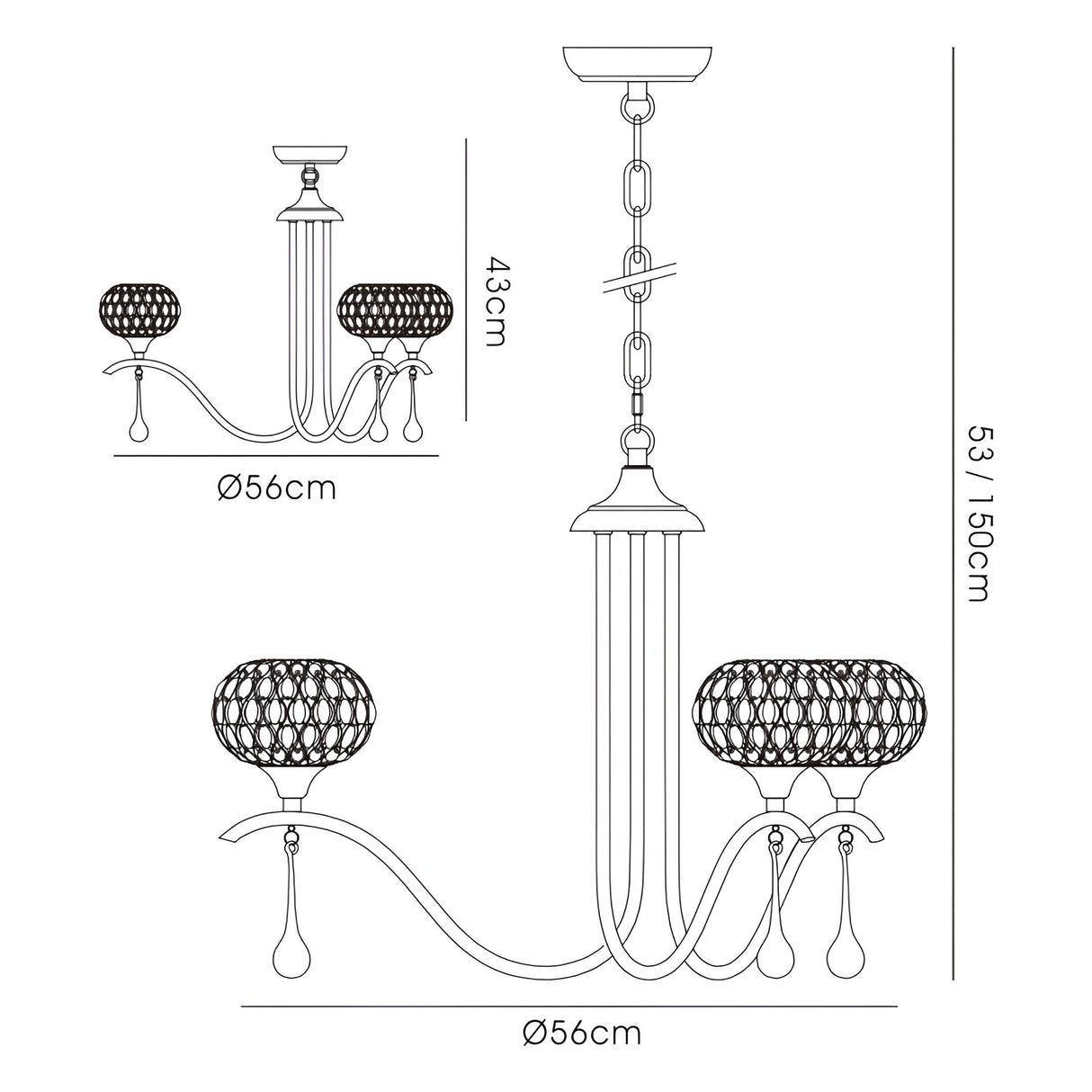 Chelsie 56cm 3 Light Clear Beaded Glass Chandelier - Antique Brass