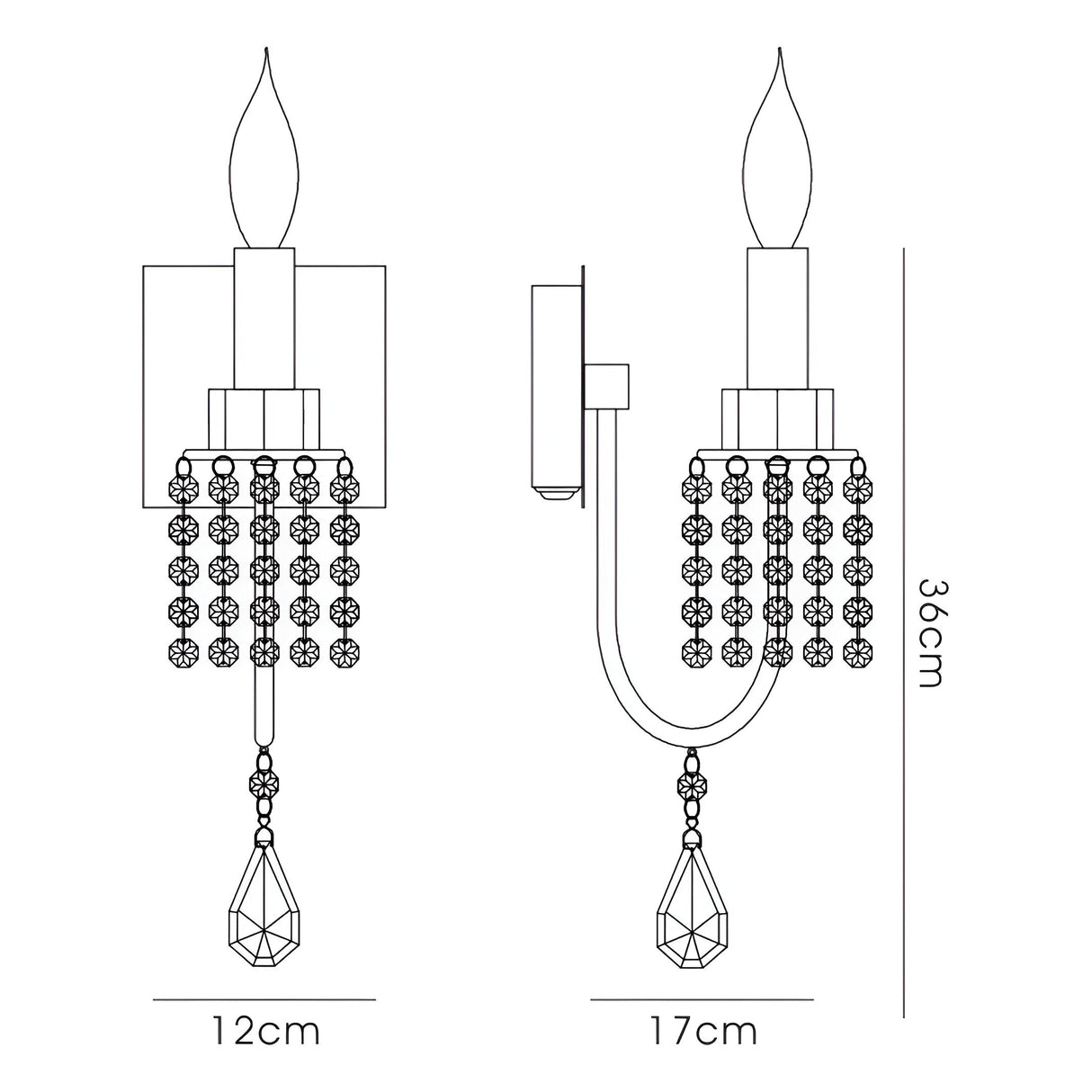 Emily 1 Light Crystal Wall Light With Switch - Chrome