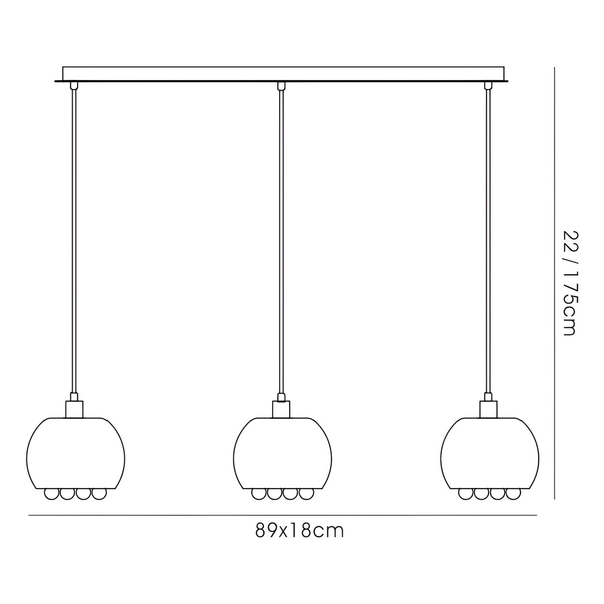 Pandora 3 Light Glass Bar Pendant Light - Polished Chrome