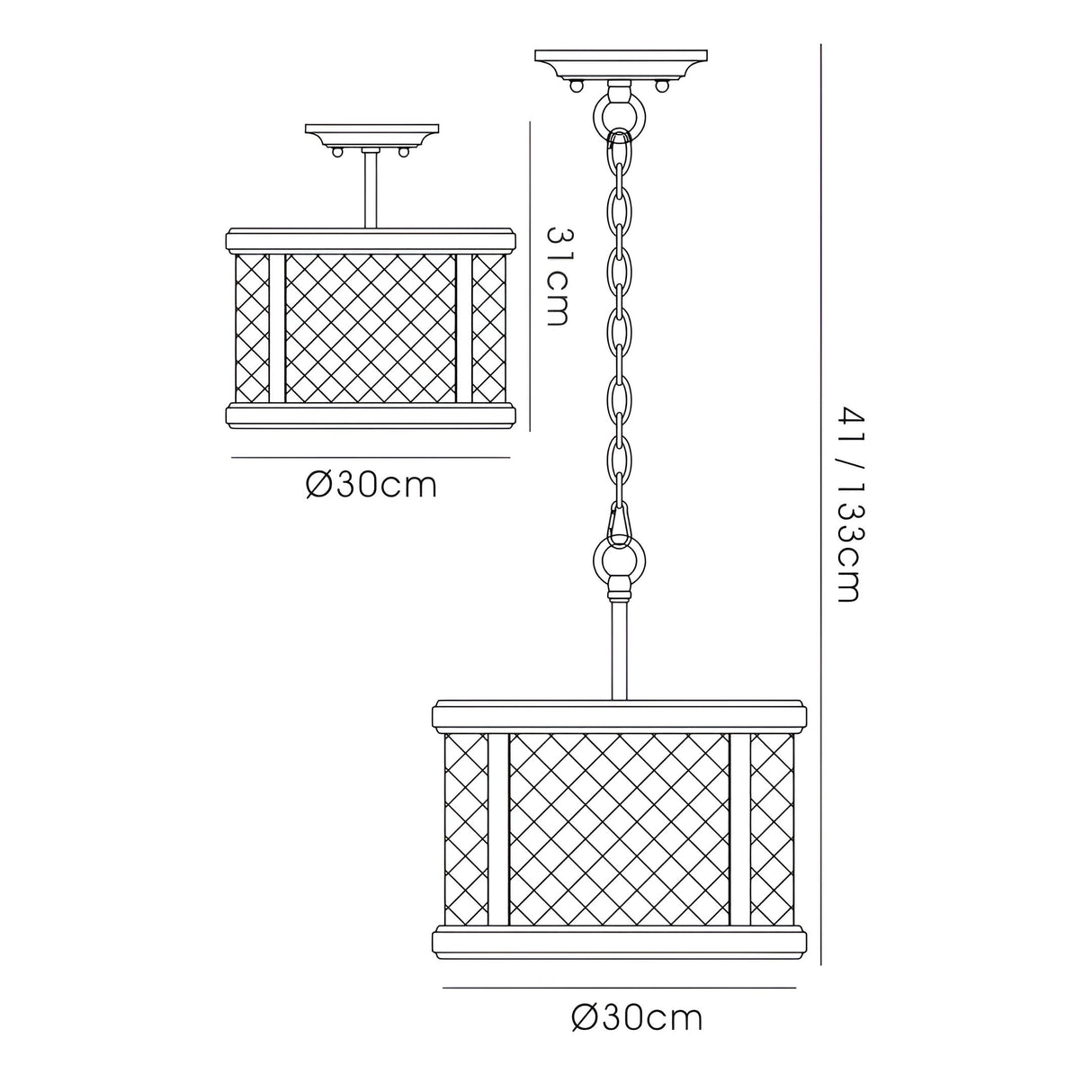 Asia 30cm 3 Light Lantern Chandelier/Semi-Flush - Oiled Bronze