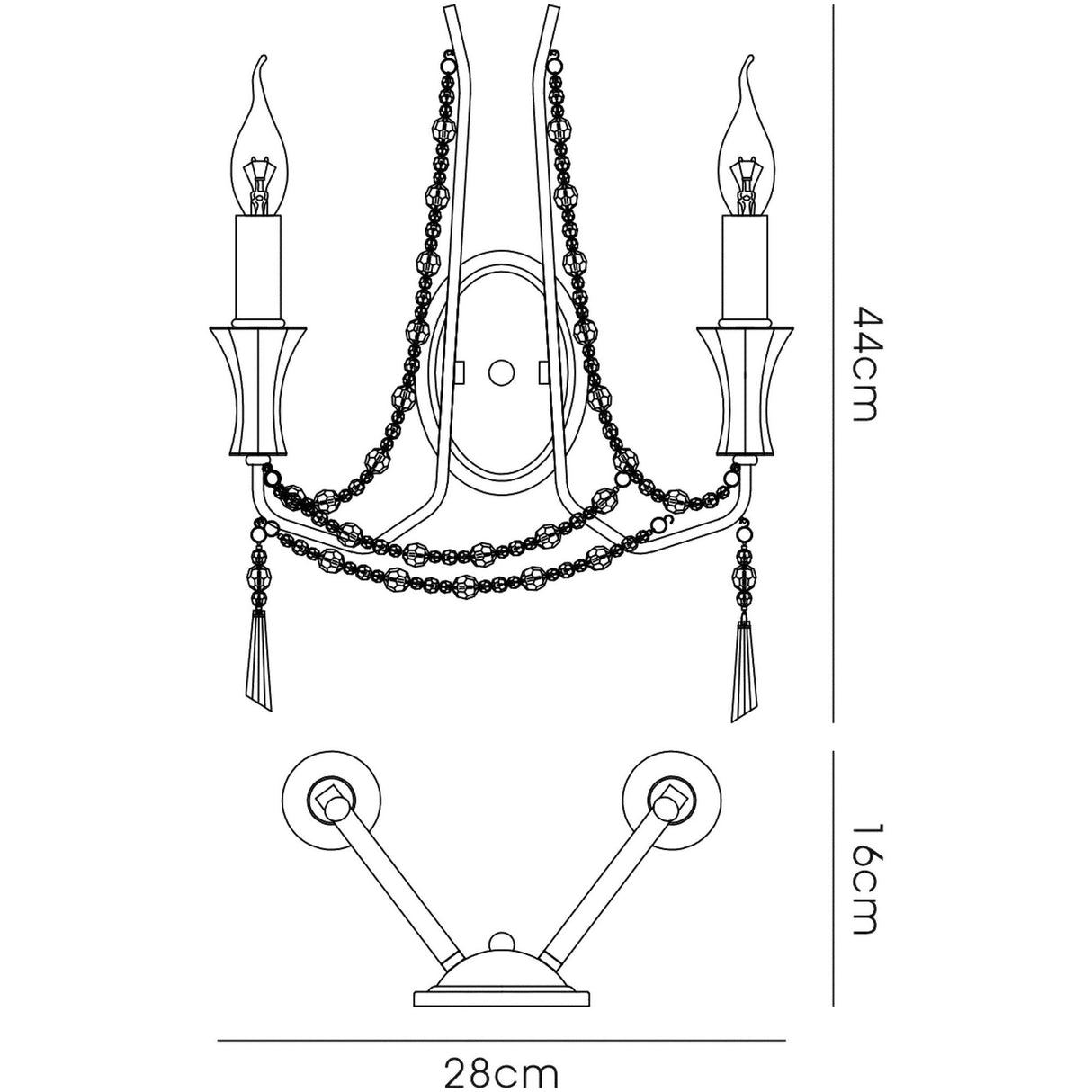 Armand 2 Light Crystal Wall Light - French Gold