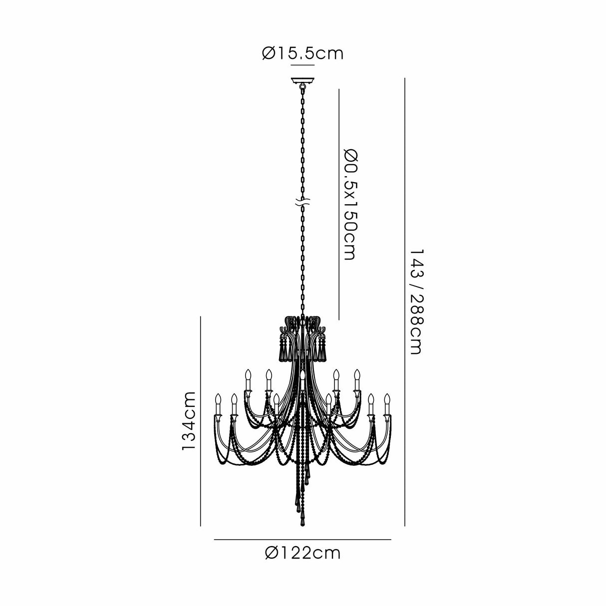 Celine 122cm 15 Light Crystal Chandelier - Aged Silver