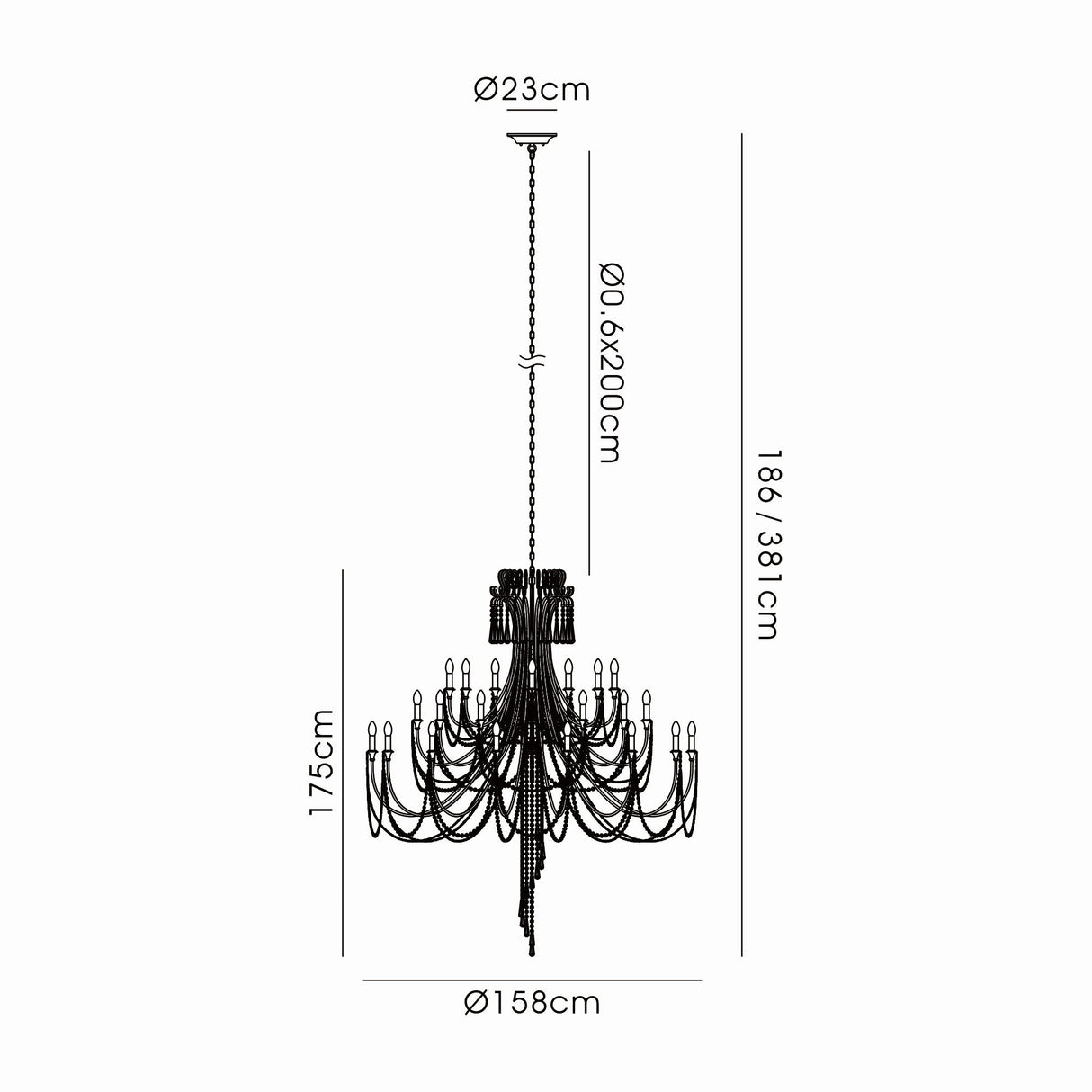 Celine 158cm 28 Light Crystal Chandelier - Aged Silver