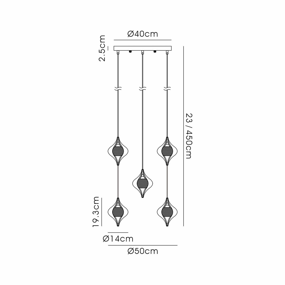 Amano Large 5 Light Crystal Cluster Pendant Light - Polished Chrome