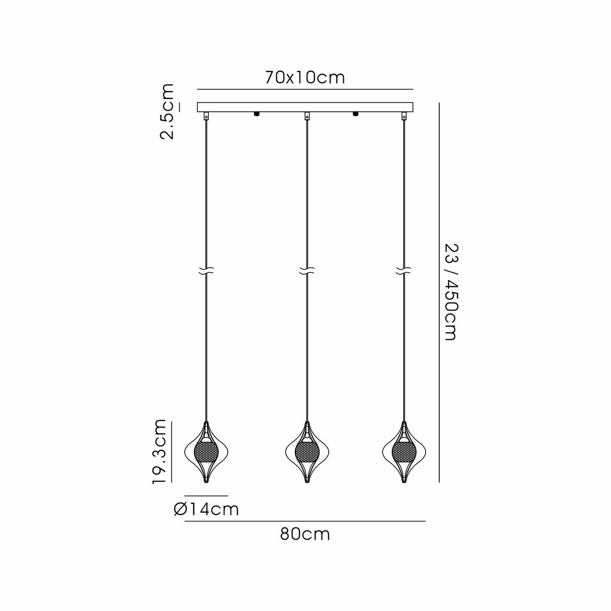 Amano Large 3 Light Crystal Bar Pendant Light - Polished Chrome