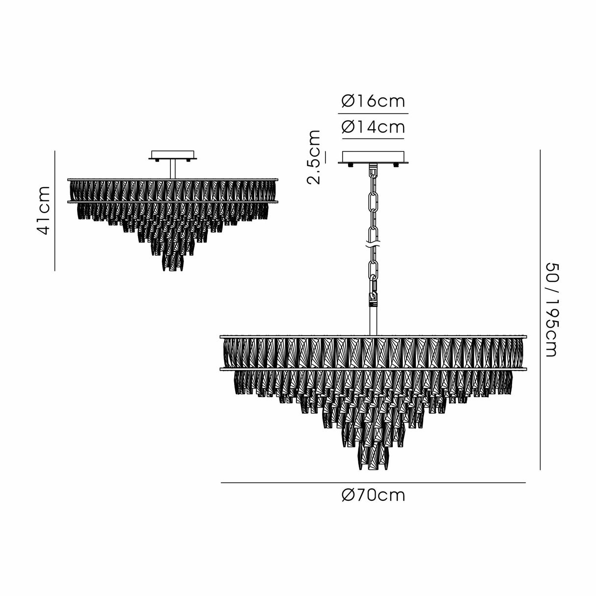 Vivienne 70cm 11 Light Crystal Chandelier/Semi Flush - French Gold