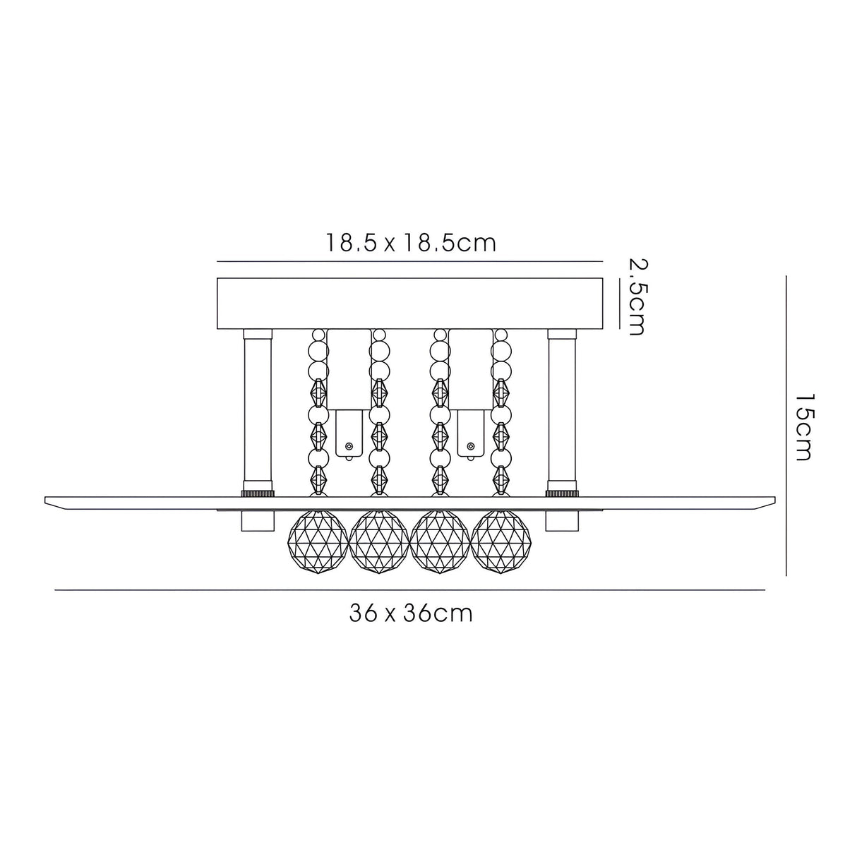 Delmar 4 Light Square Glass/Crystal Flush Ceiling Light - French Gold
