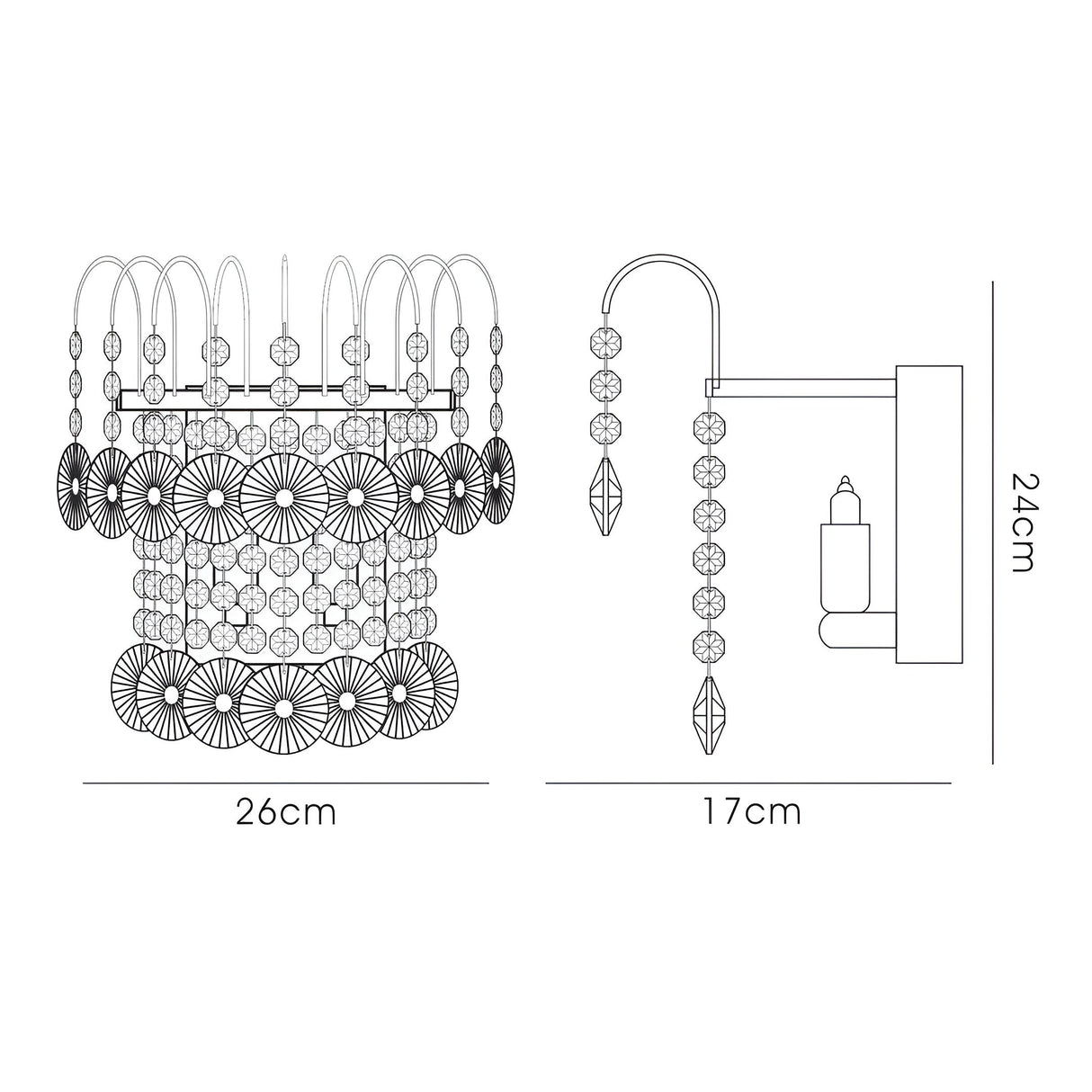 Rosina 2 Light Crystal Wall Light - Gold