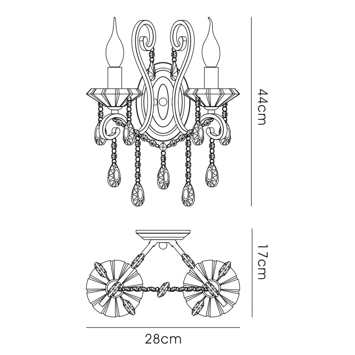 Vela 2 Light Crystal Wall Light - Gold