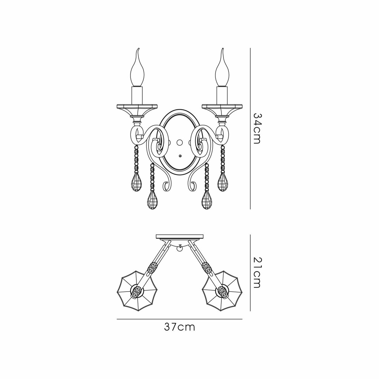 Libra 2 Light Crystal Wall Light With Switch - Brass