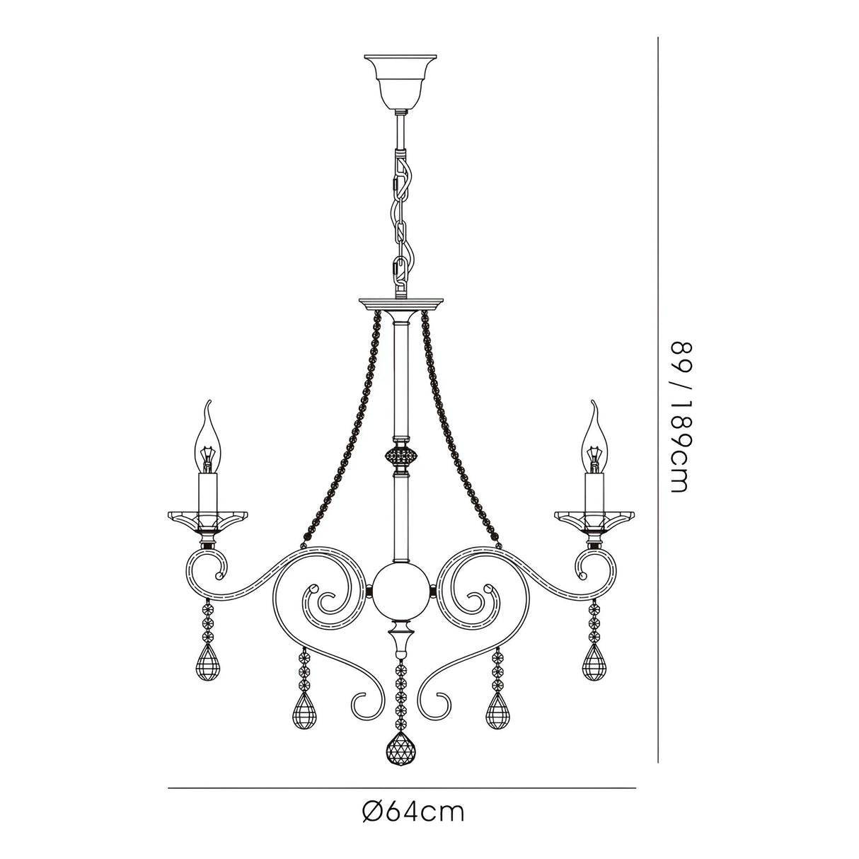 Libra 64cm 6 Light Crystal Chandelier - Antique Brass