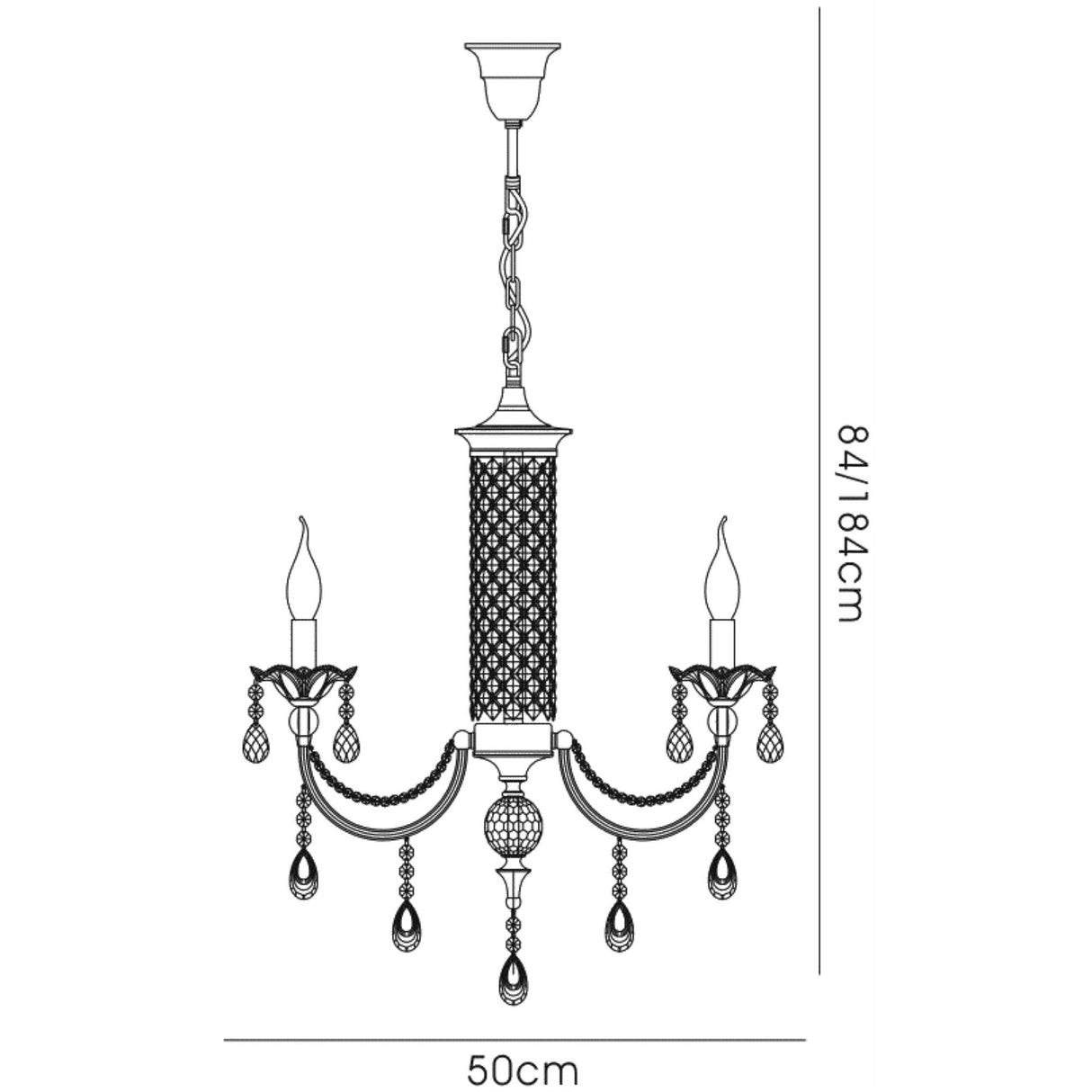 Leana 55cm 4 Light Crystal Chandelier - Satin Nickel