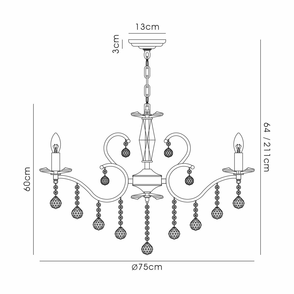 Zinta 75cm 8 Light Crystal Chandelier - Antique Brass