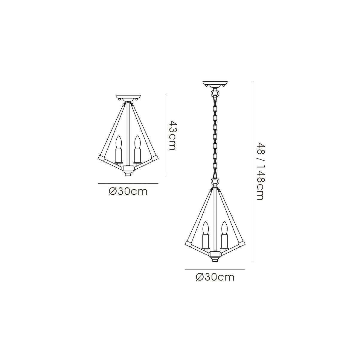 Hilton 30cm Tetragonal 3 Light Wood Chandelier - Black & Dark Grey