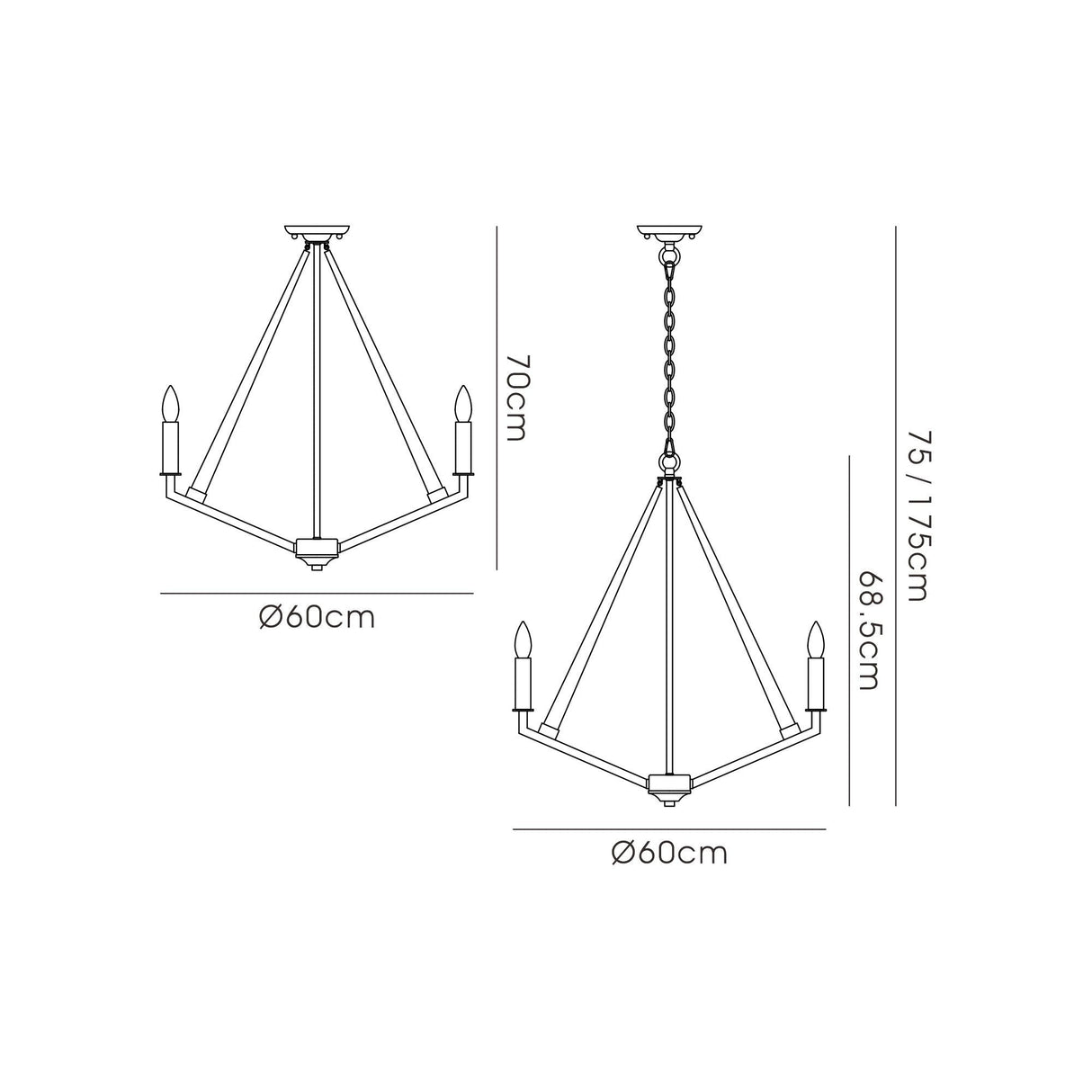 Hilton 60cm Pentagonal 5 Light Wood Chandelier - Black & Dark Grey