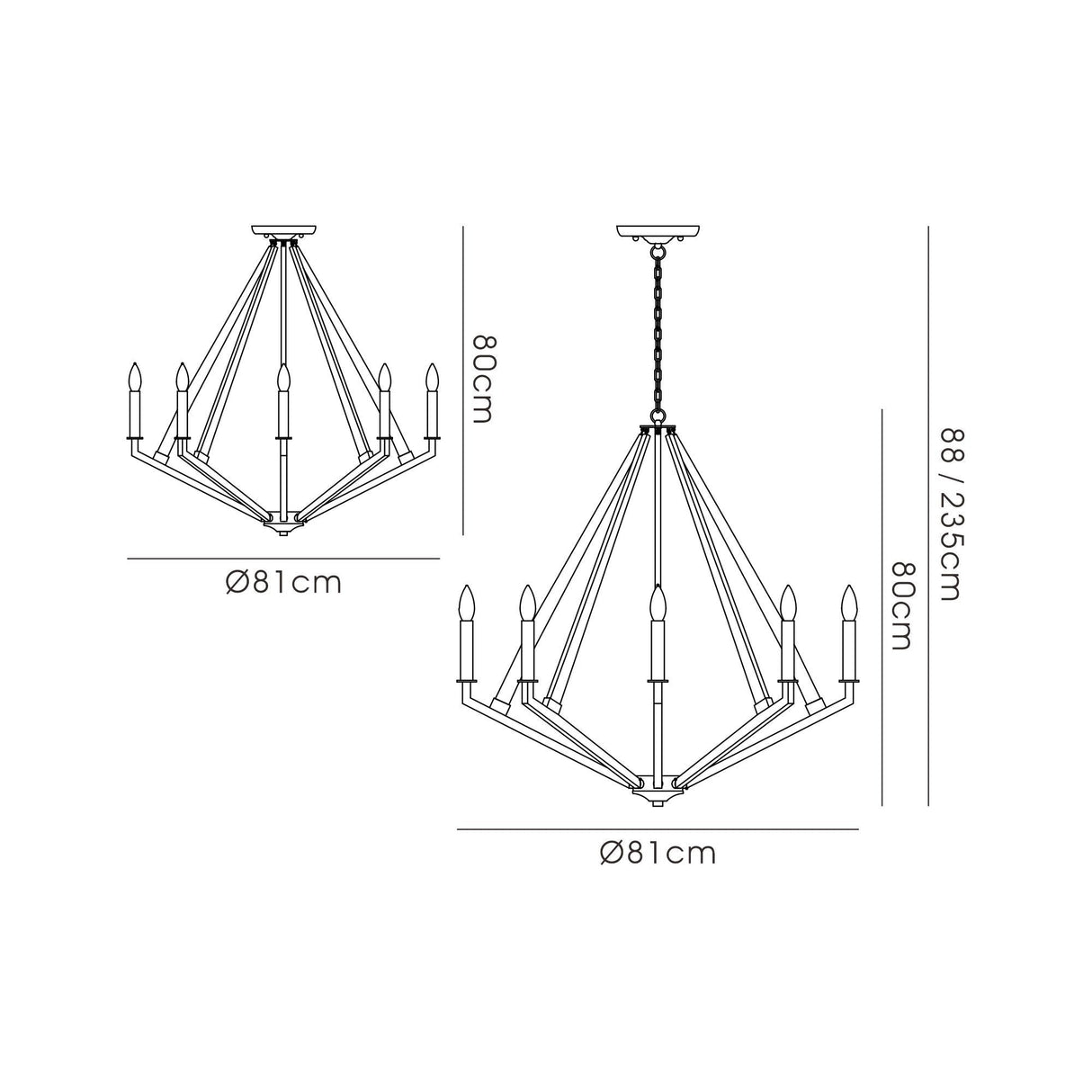 Hilton 81cm Octagonal 8 Light Wood Chandelier - Black & Dark Grey