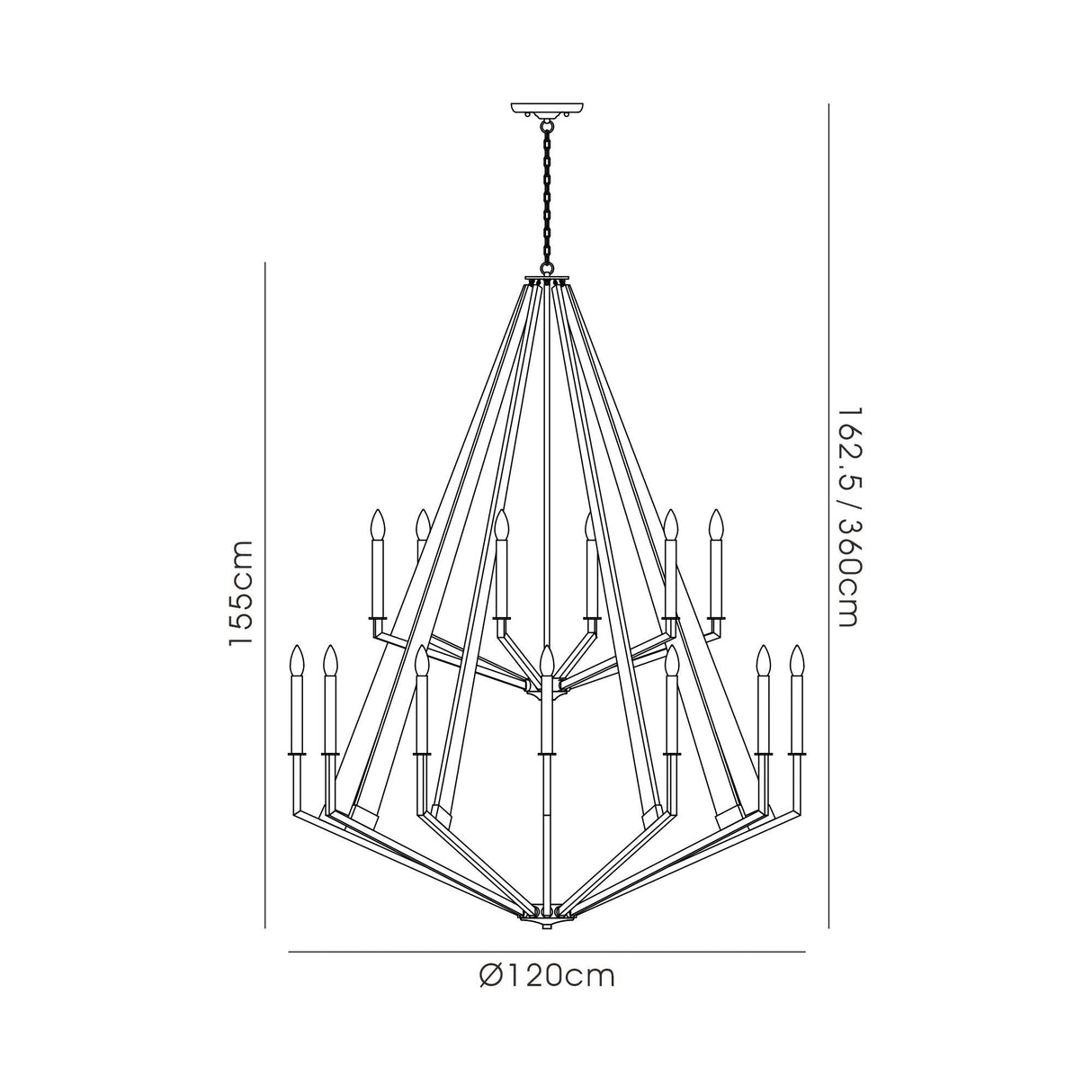 Hilton 121cm 2 Tier 18 Light Wood Chandelier - Black & Dark Grey