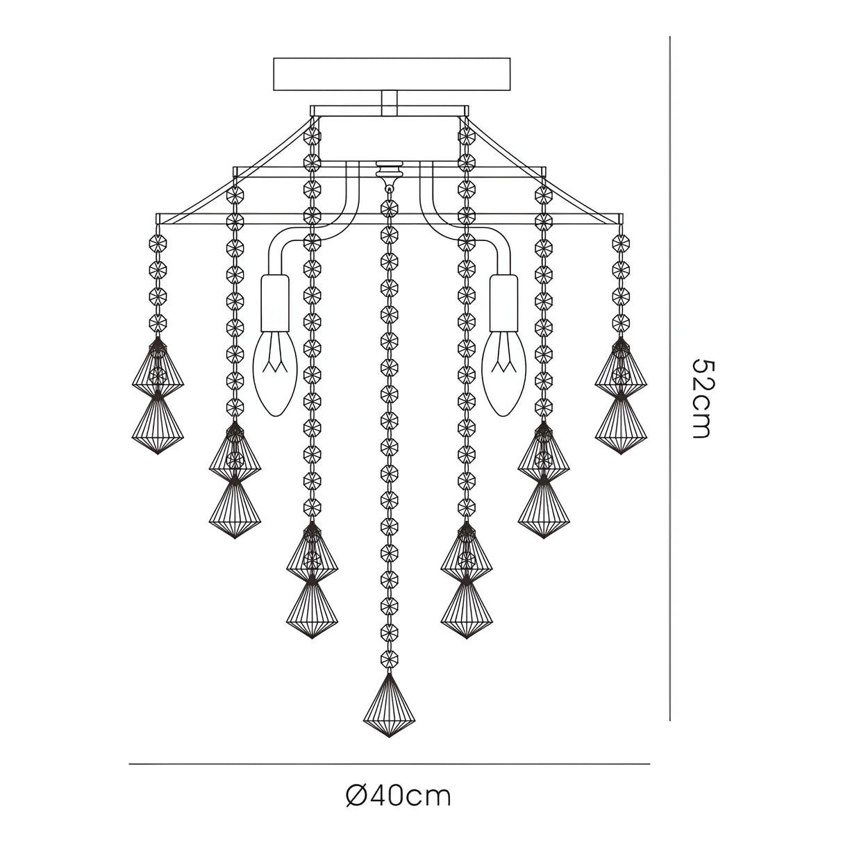 Inina 4 Light Crystal Semi-Flush Ceiling Light - French Gold