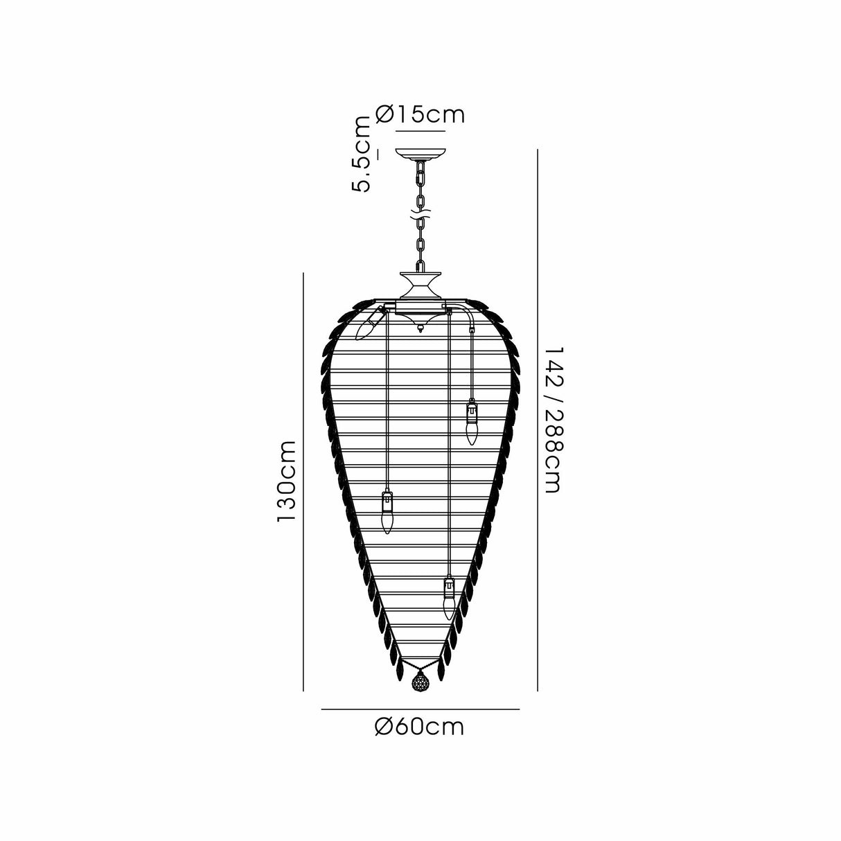 Coniston 60cm Tall Acorn 20 Light Crystal Chandelier - Polished Chrome