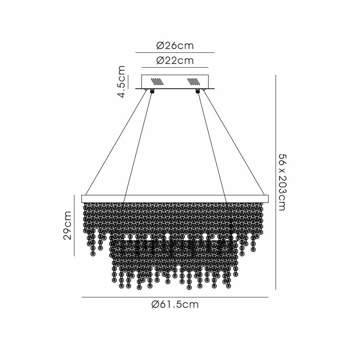 Bano 61.5cm Round 2 Tier Dimmable LED Crystal Chandelier - Chrome