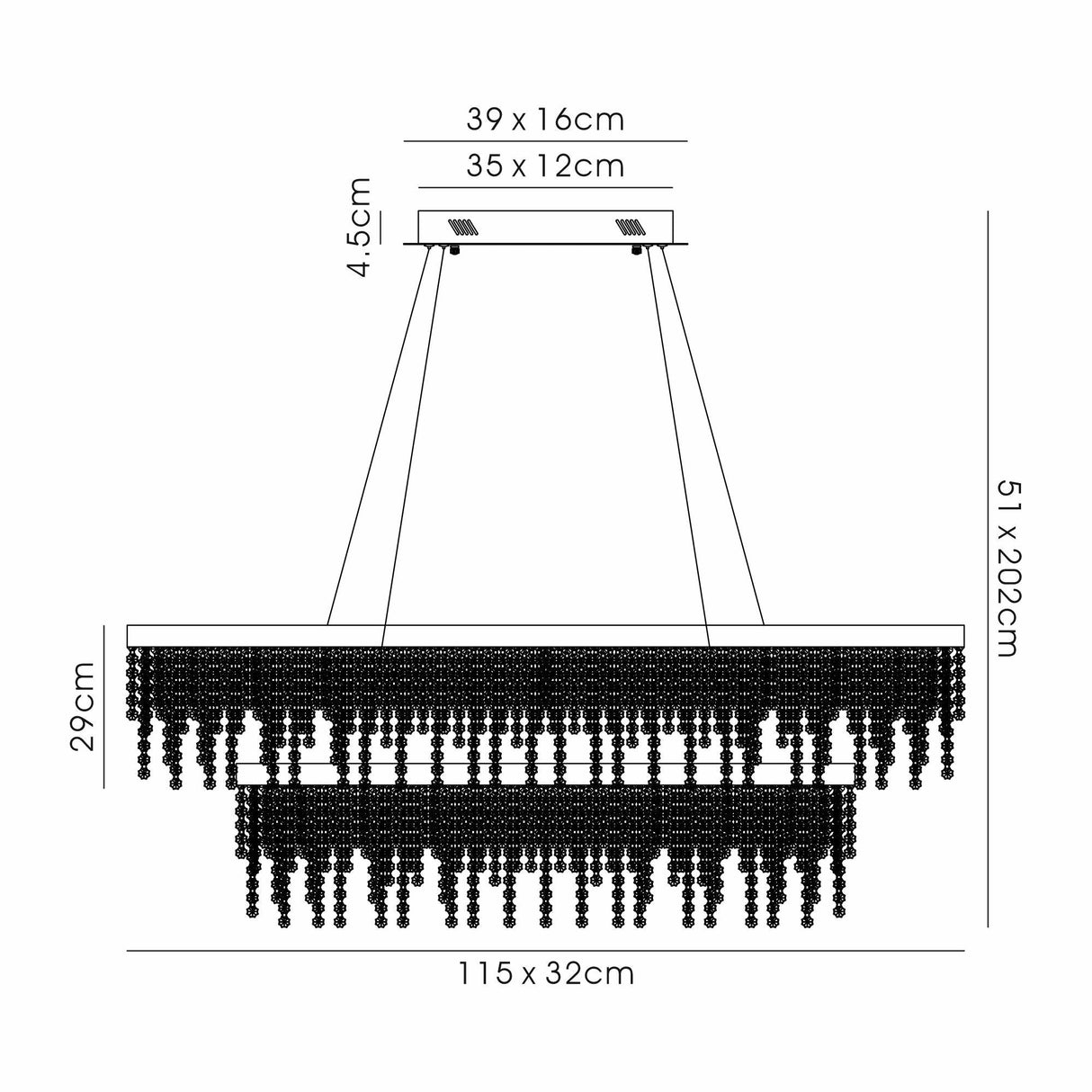Bano 115cm 2 Tier Dimmable LED Crystal Linear Suspension Light - Chrome