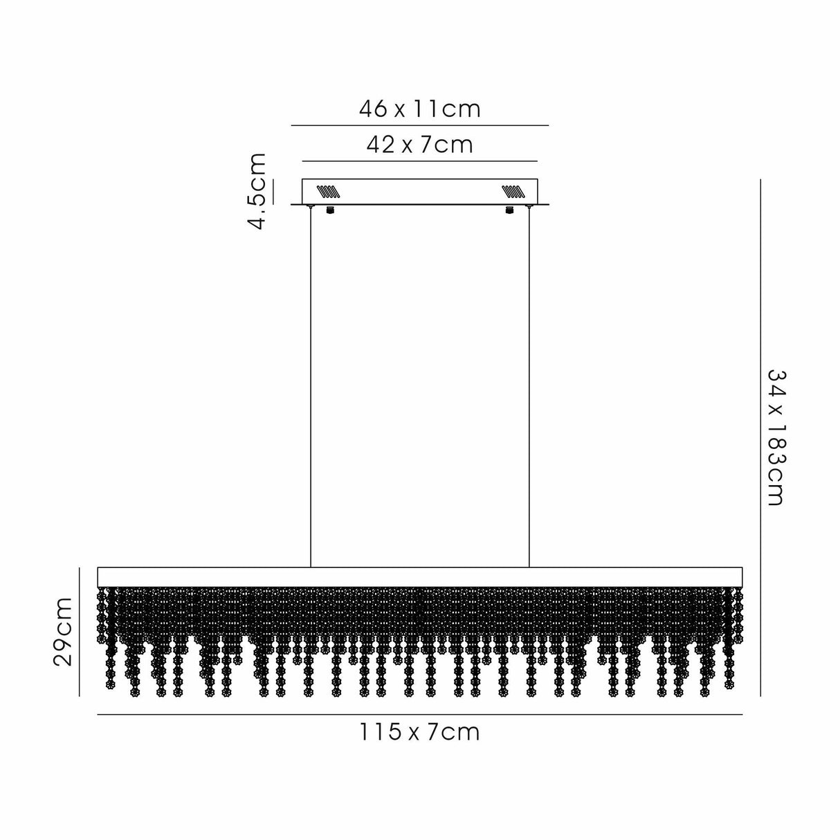 Bano 115cm Dimmable LED Crystal Slim Linear Suspension Light - Chrome