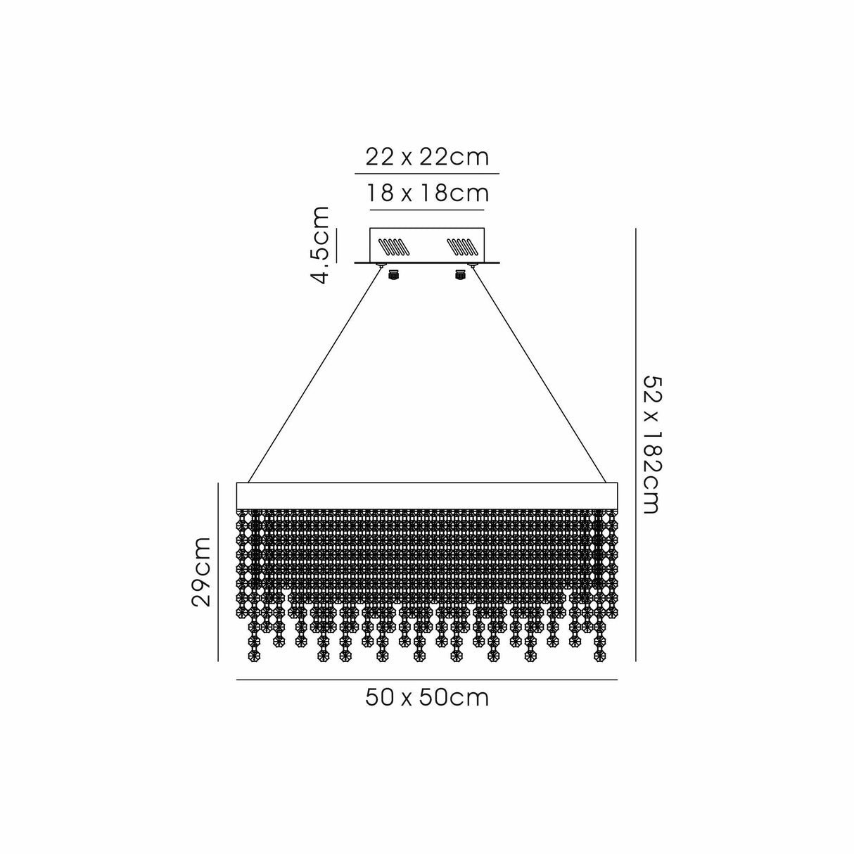 Bano 50cm Square Dimmable LED Crystal Chandelier - Gold