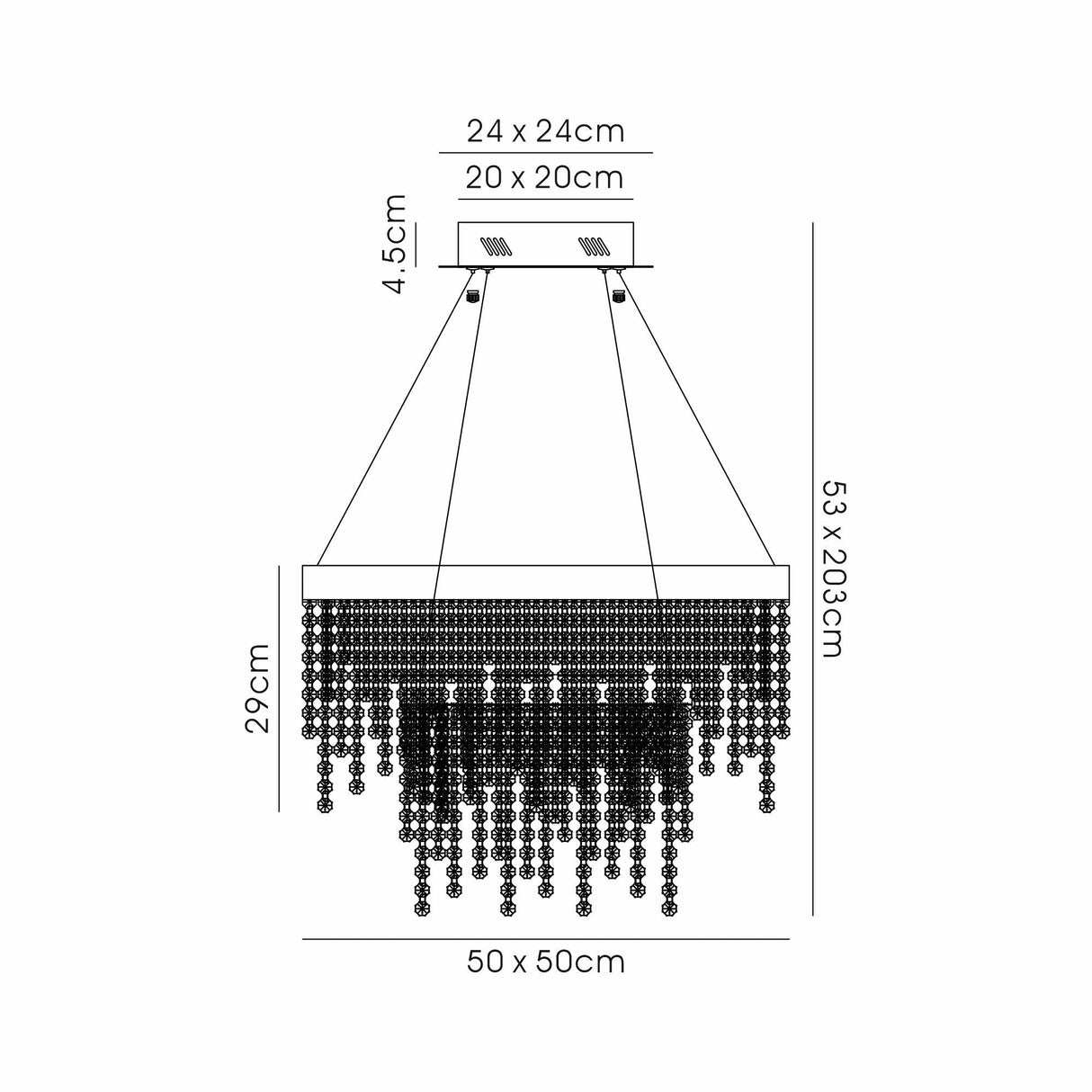 Bano 50cm Square 2 Tier Dimmable LED Crystal Chandelier - Gold