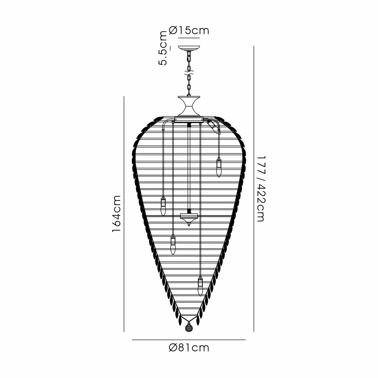 Coniston 80cm Tall Acorn 30 Light Crystal Chandelier - Antique Brass