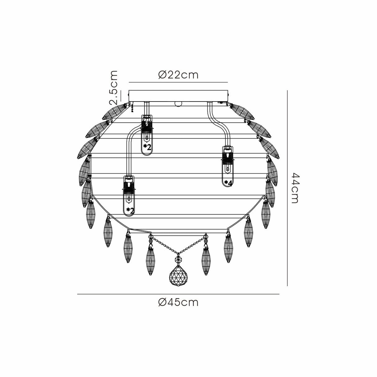 Coniston 8 Light Bathroom Crystal Flush Ceiling Light - French Gold